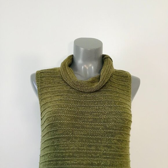 Esprit Olive Green Sleeveless Cowlneck Fringe Front Knit Top Size XL - Picture 2 of 13